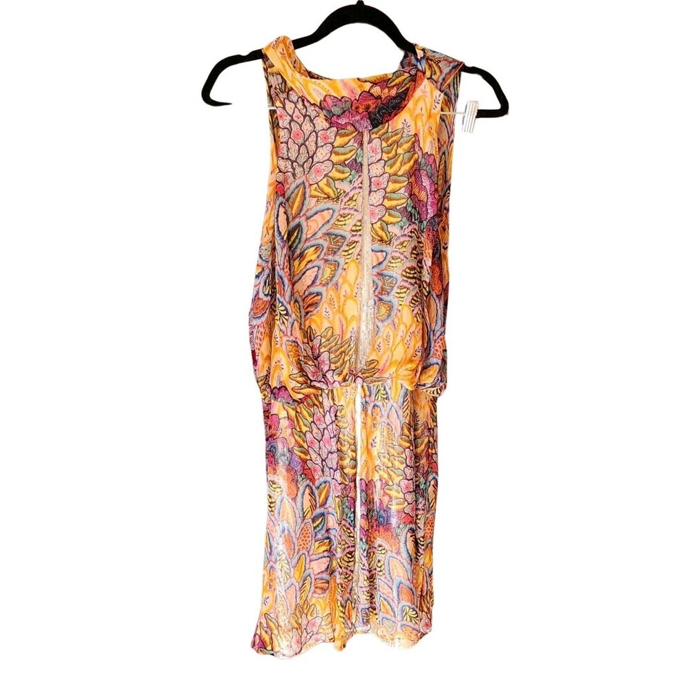 Nicole Miller Artelier Silk Sequin Halter Dress Size 4 Multicolor Boho Cocktail